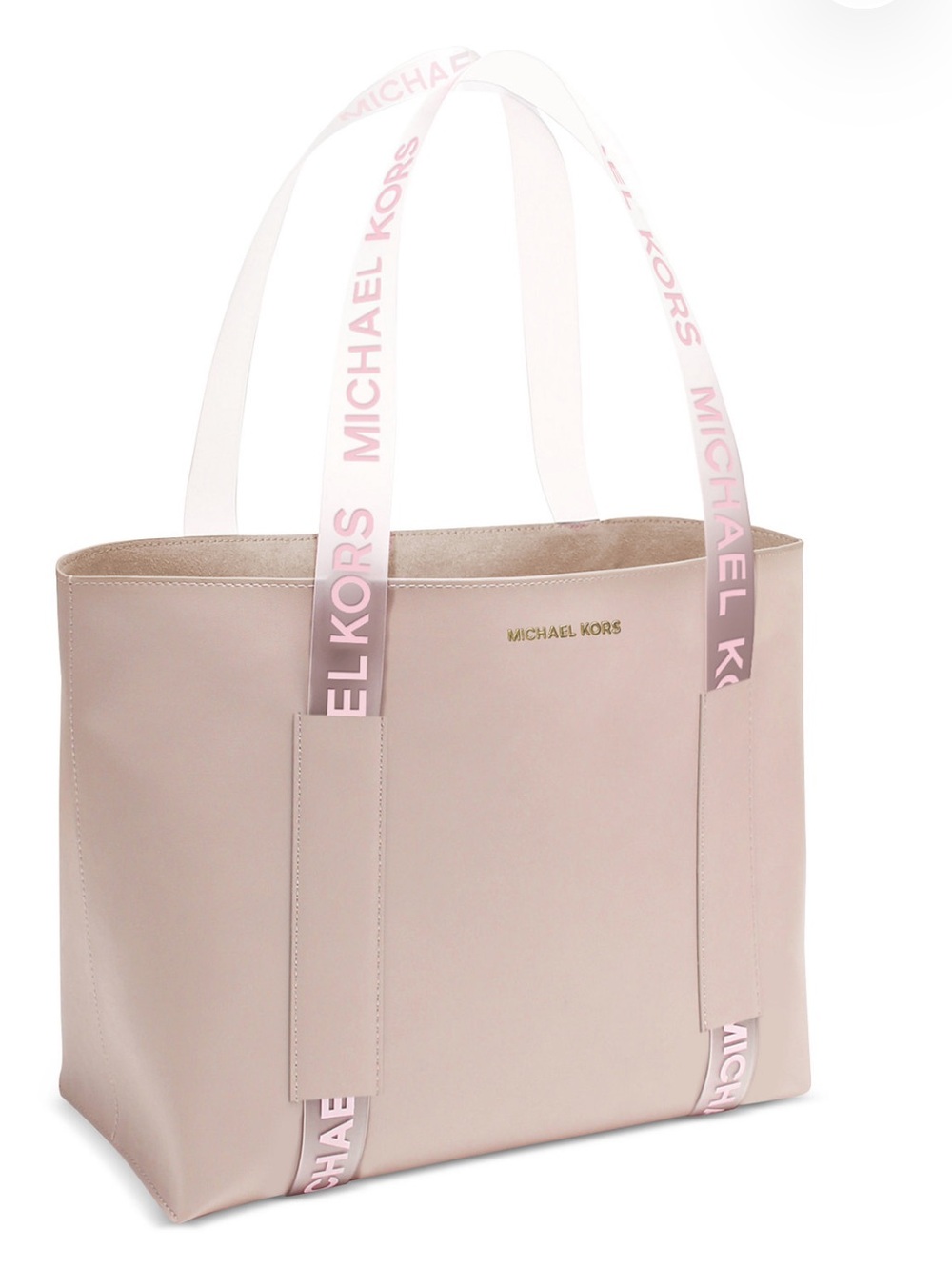 Michael Kors Faux Leather Tote Clear Logo Straps Blush Pink Nude-NWT